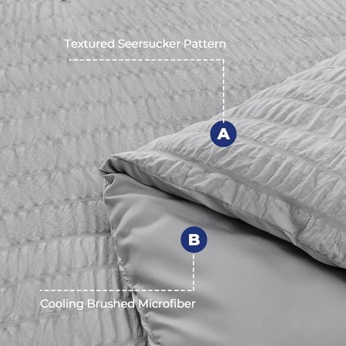 HYMOKEGE Light Grey Queen Comforter Set Seersucker 7 Pieces, All Season Luxury Bed in a Bag for Bedroom, Bedding Set with Comforters, Sheets, Pillowcases & Shams