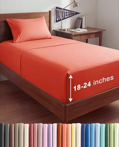 Extra Deep Twin XL Sheet Set - 3 Piece College Dorm Room - Coral