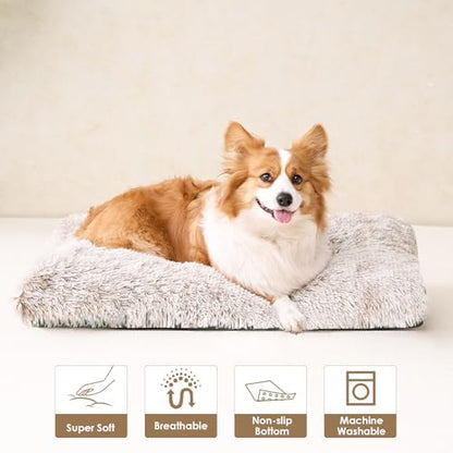 EHEYCIGA Fluffy Dog Crate Bed for Large Dogs, Plush Faux Fur Pad, Brown