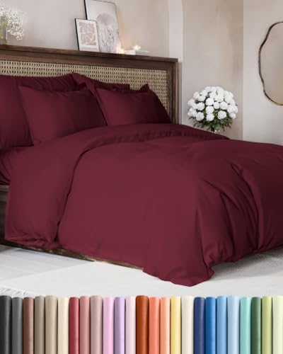 Duvet Cover King Size - Soft 3 Piece with Zipper Closure - Burgundy