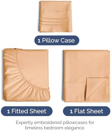 Twin XL Size 3 Piece Sheet Set - Ultra Soft & Cooling Bed Sheets - Peach