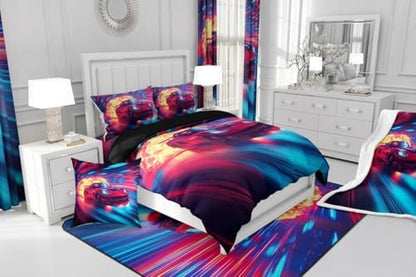 Erosebridal Boys Race Car Bedding Set Toddler,Cool Racing Car Comforter for Kids Boys Teens Toddler Red Blue Race Car Room Decor,Ombre Geometric Striped Duvet Comforter,Soft Lightweight & All Season
