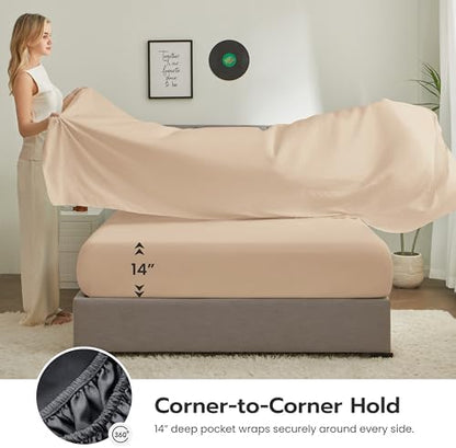 Joiedomi Full Size Comforter Set with Sheets Beige, 7 Pieces Full Size Bed Set with 1 Down Alternative Comforter, 1 Flat Sheet, 1 Fitted Sheet, 2 Pillowcases and 2 Pillow Shams, Bed in a Bag
