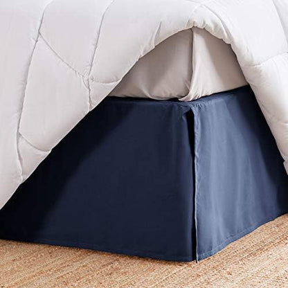 SLEEP ZONE Pleated Bed Skirts Queen Size, 15 inch Tailored Drop Easy Fit Bedskirt, Anti-Static, Fade Resistant (Queen, Navy Blue)