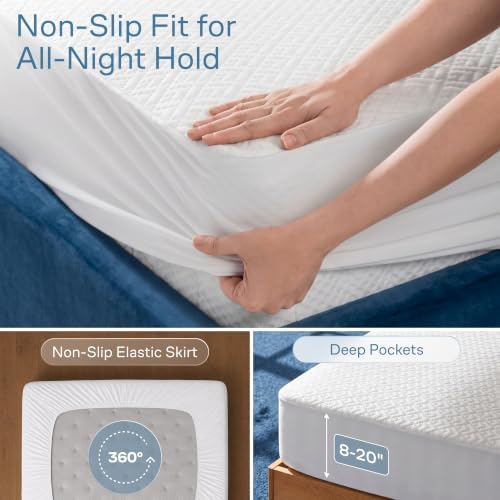 100% Waterproof Queen Mattress Protector - 360 Pad Protection Against Spills, Stains & Accidents for Parents & Pet Owners - Noiseless & Cooling Viscose Made from Bamboo (White)