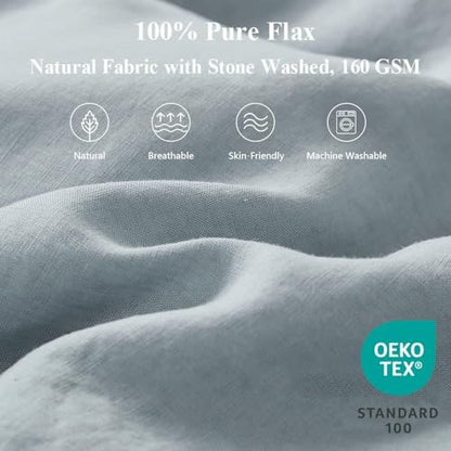 Simple&Opulence 100% Linen Duvet Cover Set 3pcs with Bowknot Ties Closure Natural French Washed Flax Solid Color Soft Breathable Farmhouse Bedding - Dusty Blue, Queen Size