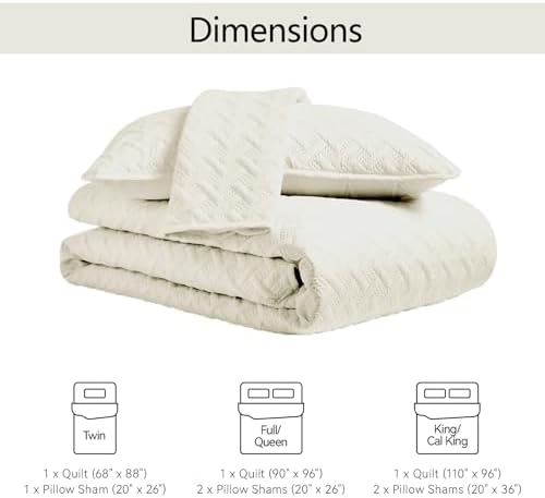 FLYMME Quilts Queen Size,Lightweight Cream Bedspreads,Basket Weave Pattern,Ultra Soft Microfiber Bed Coverlet 3 Pieces for All-Seasons (1 Quilt,2 Pillow Shams)