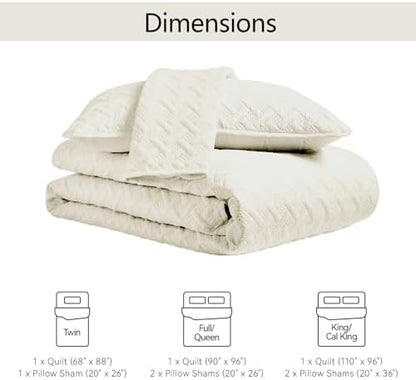 FLYMME Quilts Queen Size,Lightweight Cream Bedspreads,Basket Weave Pattern,Ultra Soft Microfiber Bed Coverlet 3 Pieces for All-Seasons (1 Quilt,2 Pillow Shams)