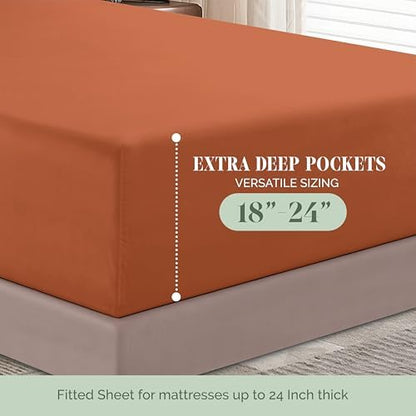 Elegant Comfort 1500 Premium Hotel Quality 18-24 Inches Deep - Extra Deep Pocket Single Fitted Sheet for High Mattress, Luxury and Softest, Smart Pocket - Wrinkle Free, Queen, Coral