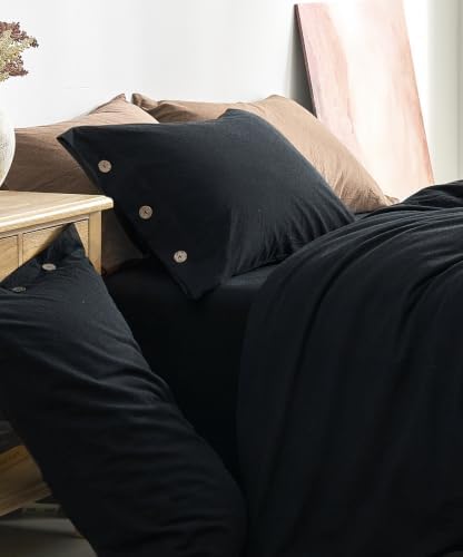 JELLYMONI 100% Washed Cotton Black Duvet Cover Twin, Linen-Like