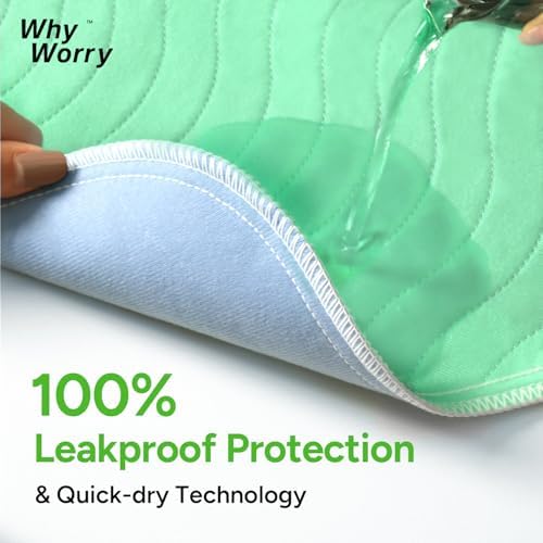 WhyWorry Washable Bed Pads for Adult Incontinence, 34"x36", Green, 4 Count
