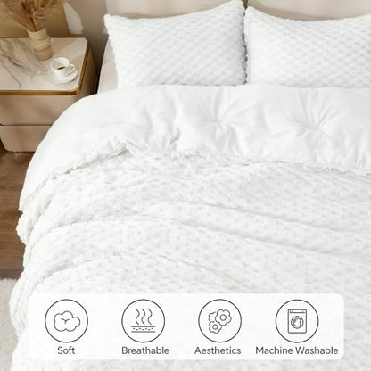 BEDELITE Fluffy Twin/Twin XL Comforter Set, Bright White Bed Set 2 Pieces
