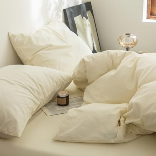 FOSSA Duvet Cover Set 100% Washed Cotton Linen Feel Queen