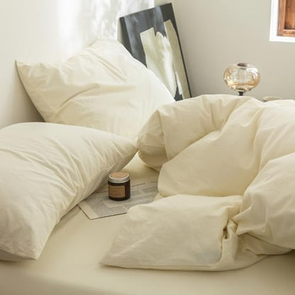 FOSSA Duvet Cover Set 100% Washed Cotton Linen Feel Queen