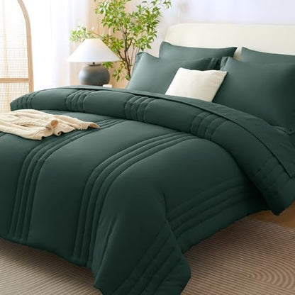 CozyLux King Size Comforter Set Forest Green- 7 Pieces Bed in a Bag