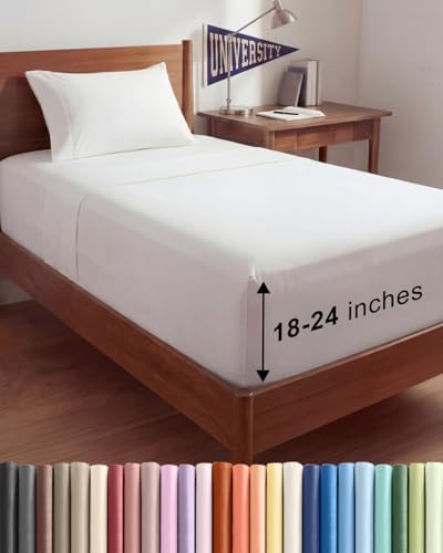 Extra Deep Twin XL Sheet Set - 3 Piece College Dorm Room - White