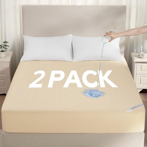 2 Pack Waterproof Mattress Protector Queen Size, Deep Pocket Fit, Washable