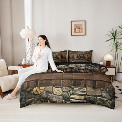 Erosebridal 7 Piece Rustic Deer Full Comforter Set with Sheets Farmhouse Cabin Bedding Sets | for Kids Boys Teen Men Hunting Wildlife Deer Theme Bed in A Bag Country Lodge Western Bed Set Brown