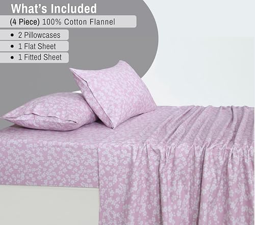 RUVANTI Flannel Sheets King Size, Pink Flora