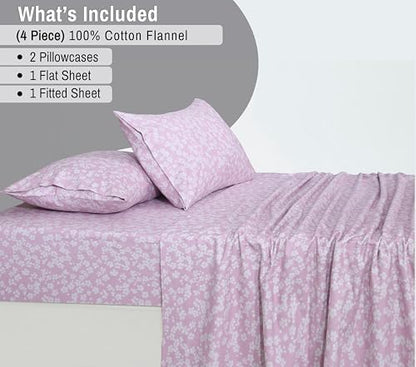 RUVANTI Flannel Sheets King Size, Pink Flora