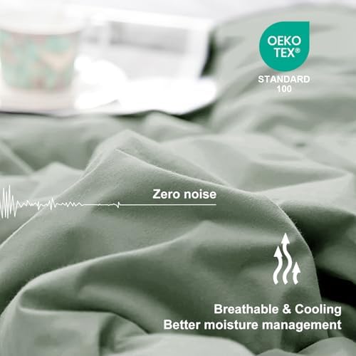 MEELUS Lightweight Comforter Cooling Sage Green, All Season Duvet Insert