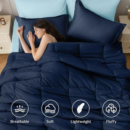 JOLLYVOGUE Twin XL Comforter Set, Ultra-Soft Bed in a Bag Twin XL Size 5 Pieces, Oeko-TEX Certified Bedding Set with Down Alternative Comforter, Sheets, Pillowcases & Shams, Navy & Light Blue