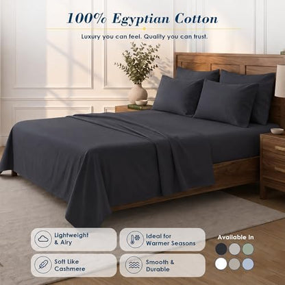 Therapedic 100% Egyptian Cotton 6 Piece King Size Sheets Set (Charcoal)