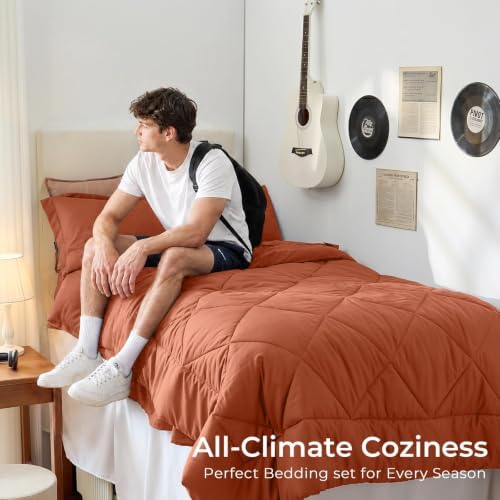 HEVUMYI 5-Piece Twin XL Comforter Set, Burnt Orange Bed in a Bag
