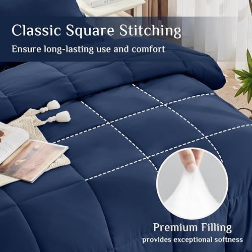 JOLLYVOGUE Twin Comforter Set, Ultra-Soft Bed in a Bag Twin Size 5 Pieces, Oeko-TEX Certified Bedding Set with Down Alternative Comforter, Sheets, Pillowcases & Shams, Navy