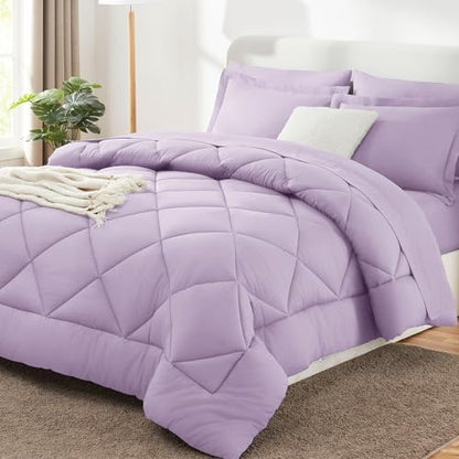 CozyLux King Comforter Set 102"x90" Light Purple - 7 Piece Bed in a Bag