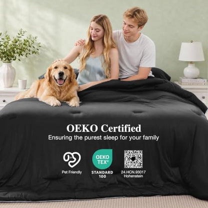 MUXHOMO Cooling Comforter Set Full Size, Lightweight Summer Comforter for Hot Sleeper, Reversible Bedding with ICY Cooling Surface, Includes 1 Comforter (82"x86") and 2 Shams (20"x 26"), Black