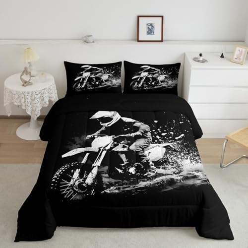 Feelyou Dirt Bike Twin Size Comforter Set for Kids Boys Girls Decor Racing