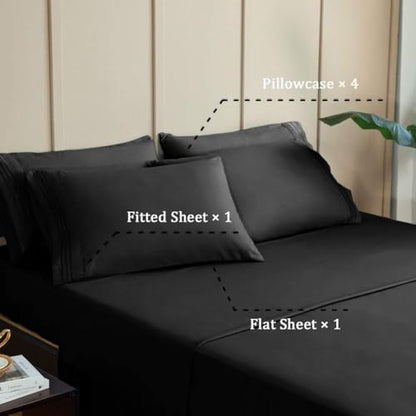 SONORO KATE Bed Sheet Set Super Soft Microfiber Luxury Egyptian Sheets 16-Inch Deep Pocket，Wrinkle-4 Piece(Black, Full)