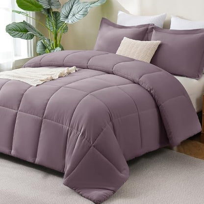 CozyLux Full Size Comforter Sets, 3-Piece Box-Stitched, Dusty Purple