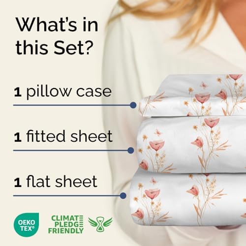 Twin 4 Piece Floral Sheet Set - Soft, Breathable & Cooling - Wildflower