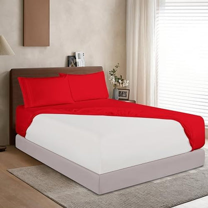 Elegant Comfort 1500 Premium Hotel Quality 18-24 Inches Deep - Extra Deep Pocket Single Fitted Sheet for High Mattress, Luxury and Softest, Smart Pocket - Wrinkle Free, Queen, Red