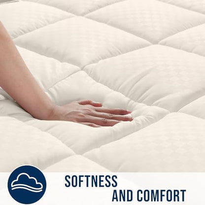 OLANLY Twin XL Quilted Mattress Pad, Down Alternative Fill, Ivory White