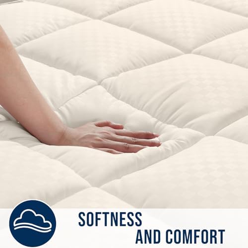 OLANLY California King Quilted Fitted Mattress Pad, 72" x 84", Ivory White