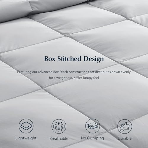Pacific Coast Lightweight Goose Feather Down Fiber Comforters Queen Size, Summer Duvet Insert, Ultra Soft, Breathable, Hotel Luxury Bedding Comforter with 8 Tabs, Light Grey, 90 x 90 inches