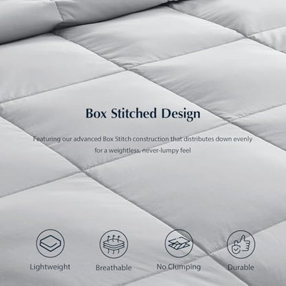 Pacific Coast Lightweight Goose Feather Down Fiber Comforters Queen Size, Summer Duvet Insert, Ultra Soft, Breathable, Hotel Luxury Bedding Comforter with 8 Tabs, Light Grey, 90 x 90 inches
