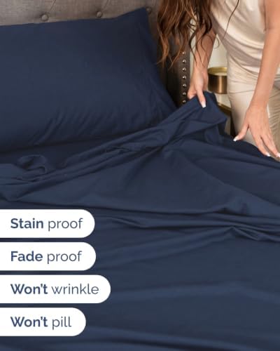 Flex Top Split Head King Sheet Set - 4 Piece Extra Deep Sheets - Navy Blue