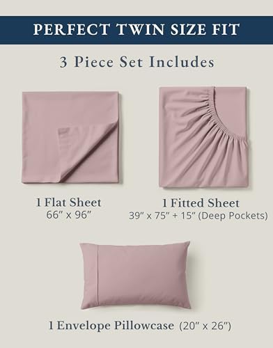 LANE LINEN Twin Sheet Set 100% Organic Cotton 3pc Percale Cooling - Lilac