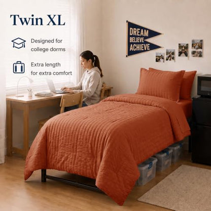 CozyLux Twin XL Comforter Set 5 Pieces Burnt Orange Seersucker Bed in a Bag