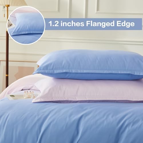 SAPHREAS Queen Size Duvet Cover Blue Pink Gradient Bedding Set with 8 Corner Ties and 2 Pillow Sham Microfiber Reversible Duvet Cover Set with Zipper Closure