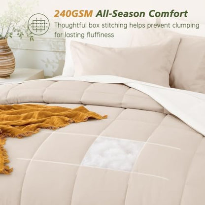 Oversized Queen Comforter Set, Beige Bed in a Bag, Bedding Set with sheets