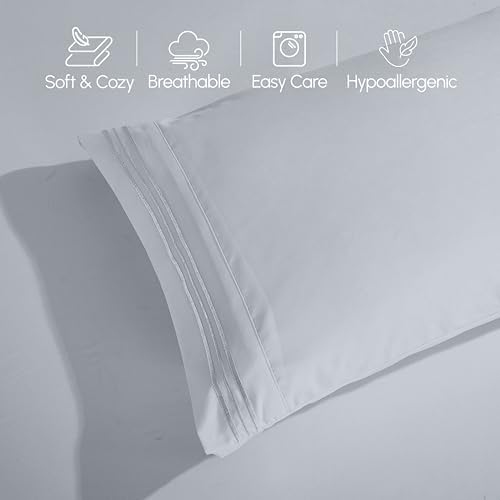 Elegant Comfort Luxury 4-Piece Bed Sheet Set - Luxury Bedding 1500 Premium Hotel Quality Microfiber, Wrinkle Resistant Cool & Breathable, Easy Elastic Fitted, Full, Silver Grey