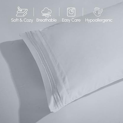 Elegant Comfort Luxury 4-Piece Bed Sheet Set - Luxury Bedding 1500 Premium Hotel Quality Microfiber, Wrinkle Resistant Cool & Breathable, Easy Elastic Fitted, King, Silver Grey