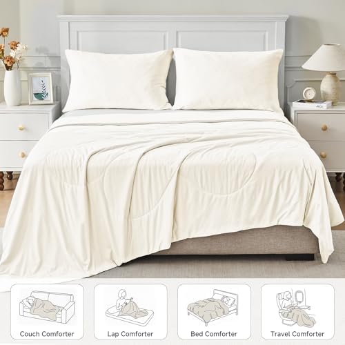HOMFINE Cooling Comforter for Hot Sleepers King/Cal King, Beige 108"x90"