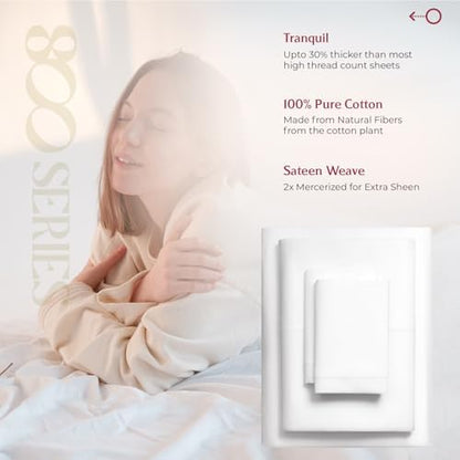 Mayfair Linen 100% Egyptian Cotton Twin XL Size Sheet Set - Luxury 800 Series Tranquil Collection Egyptian Cotton Twin XL Sheets (Pack of 2, White), Soft 16" Deep Pocket College Dorm Room Sheets