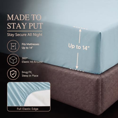 CozyLux Queen Comforter Set Light Blue, 7 Pieces Pintuck Bed in a Bag